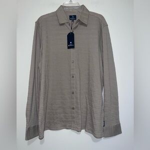 New Ben Sherman Men's Textured Knit Button Up Shirt Timberwolf Size Large NWT